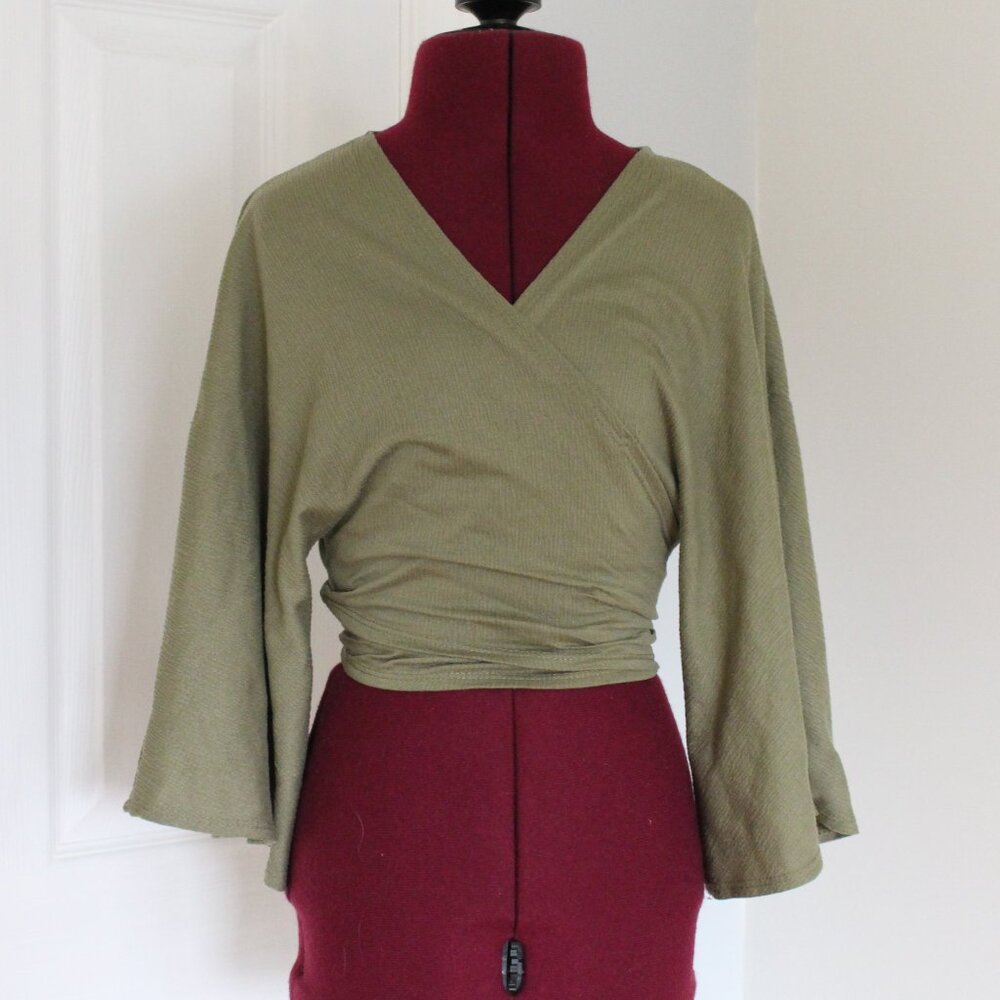 Cotton On Green Kimono Sleeve Wrap Blouse